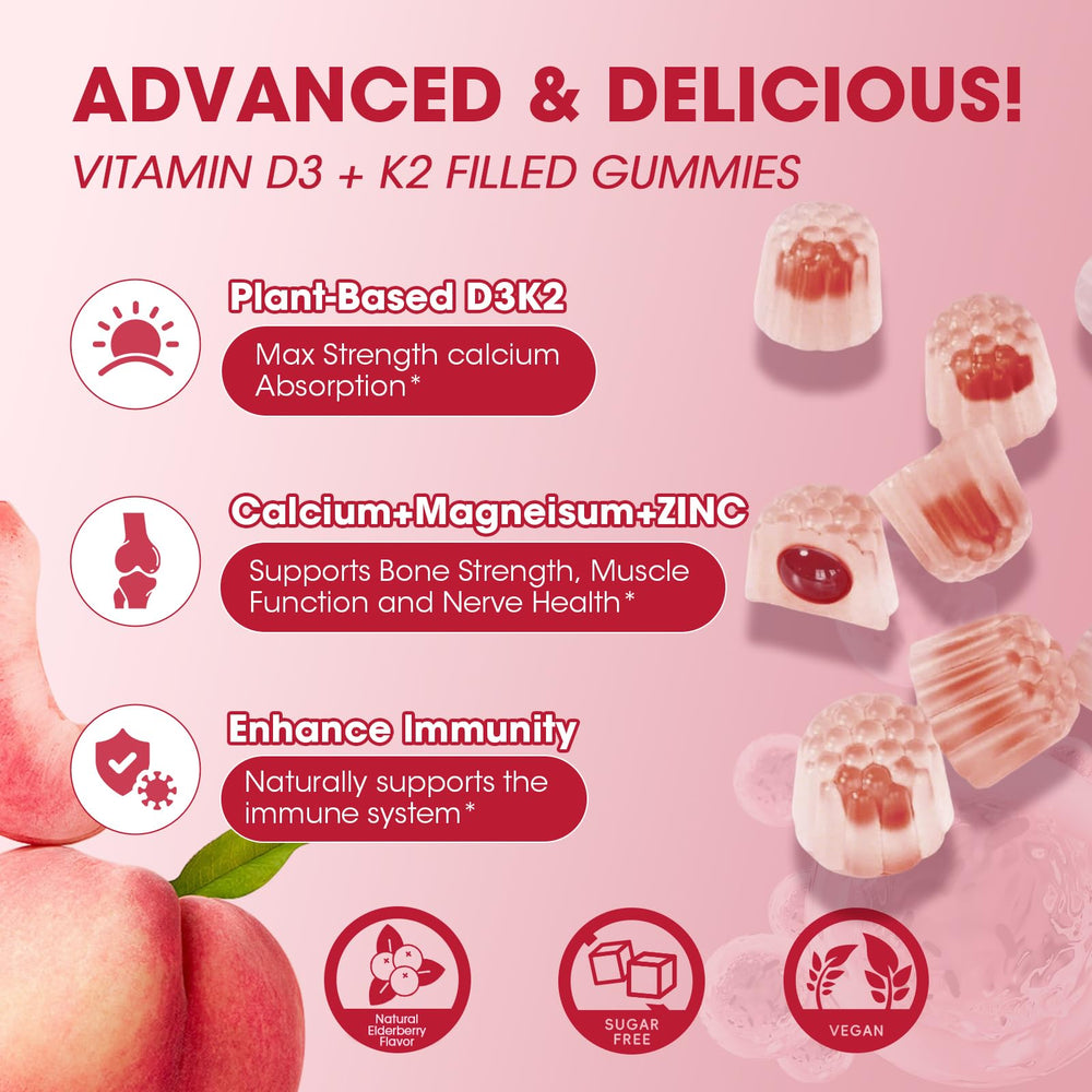 60-count bottle of vegan Vitamin D3 K2 gummies
