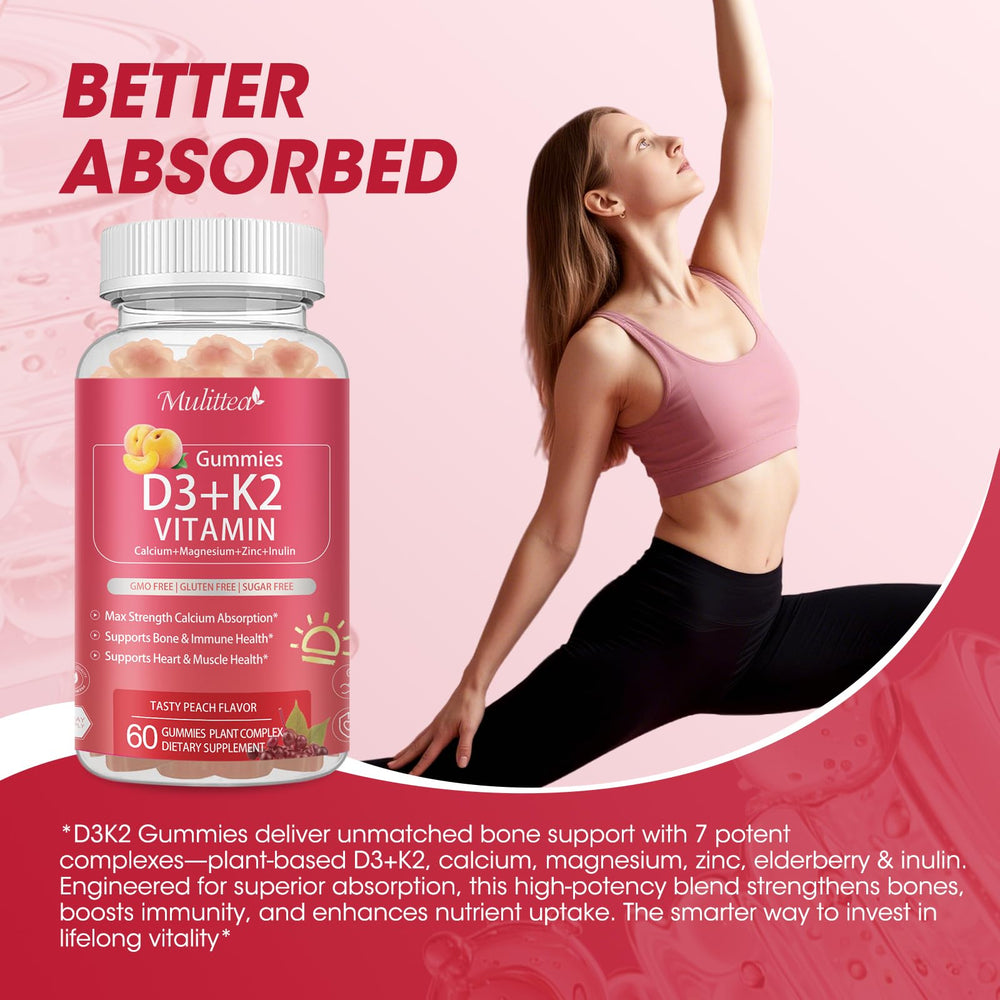 Packaging of vegan D3 K2 gummies with elderberry flavor