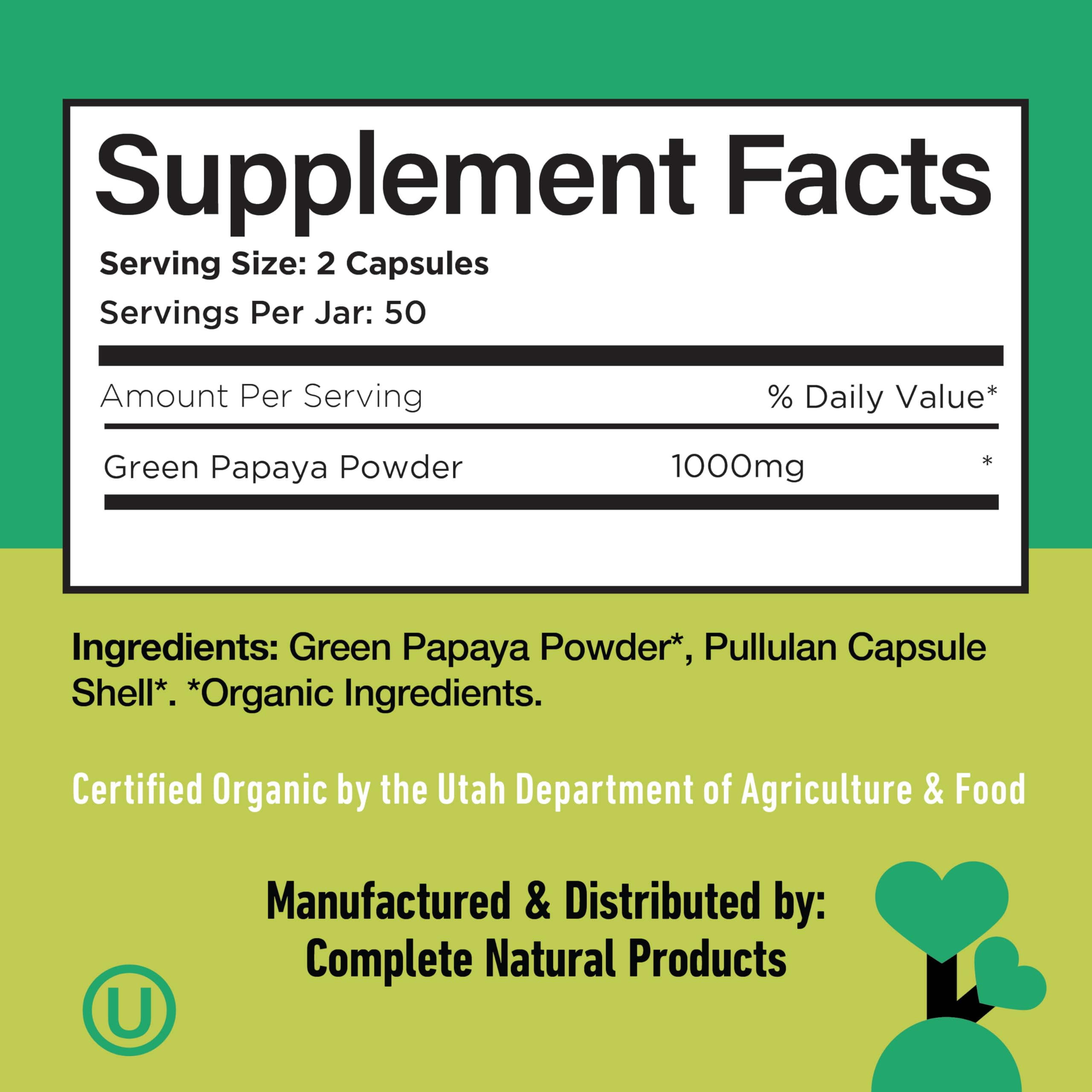 Vegetarian/Vegan friendly label on papaya capsules
