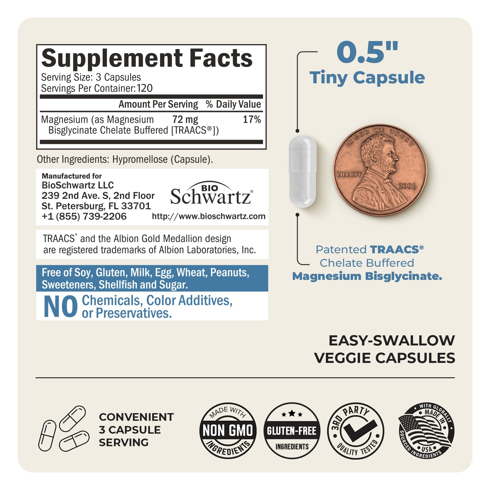 Vegan-friendly magnesium bisglycinate capsules