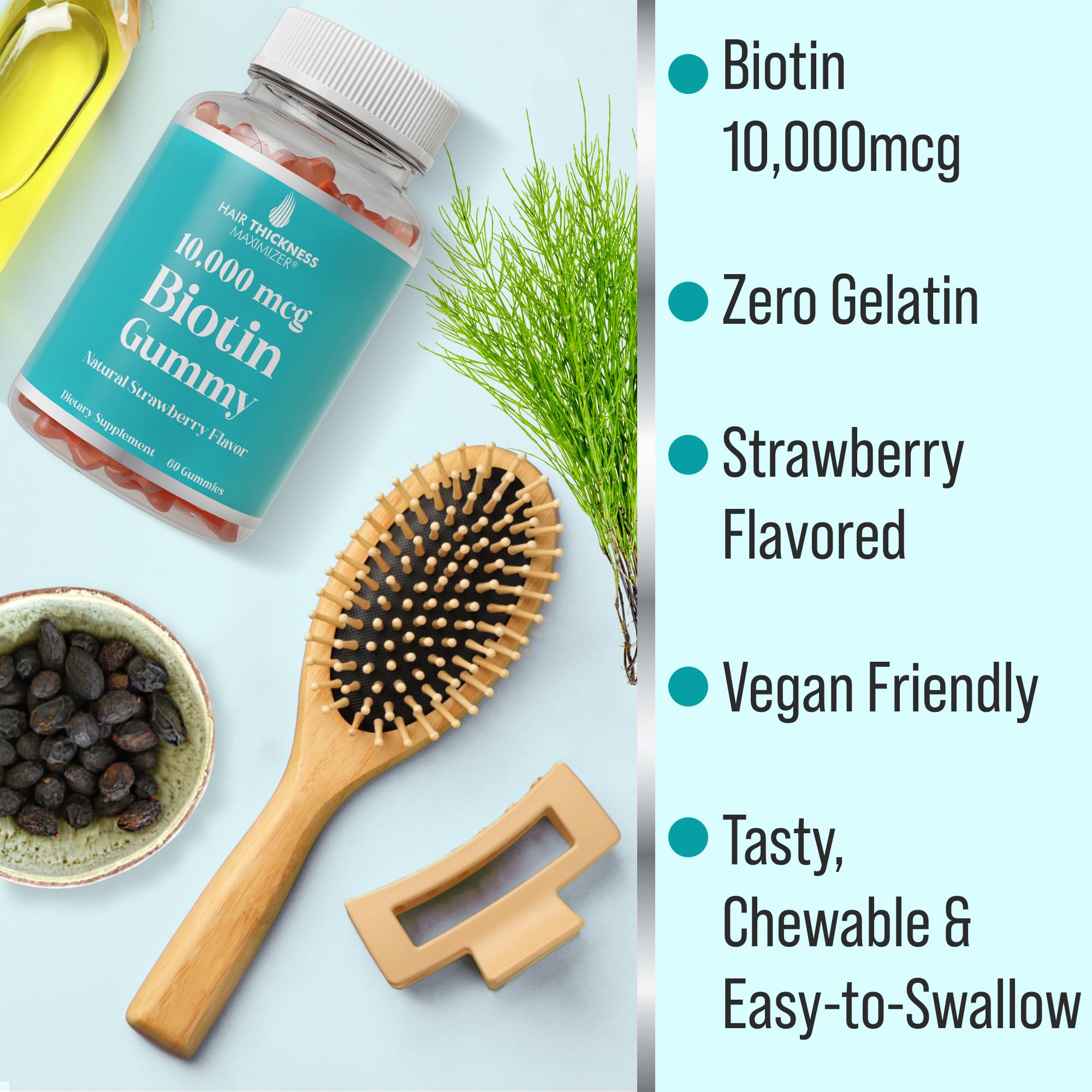 Close-up of vegan gelatin-free biotin gummies label