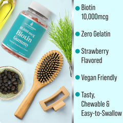 Close-up of vegan gelatin-free biotin gummies label