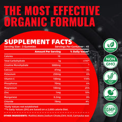 Vegan, gelatin-free, sugar-free creatine monohydrate gummies label