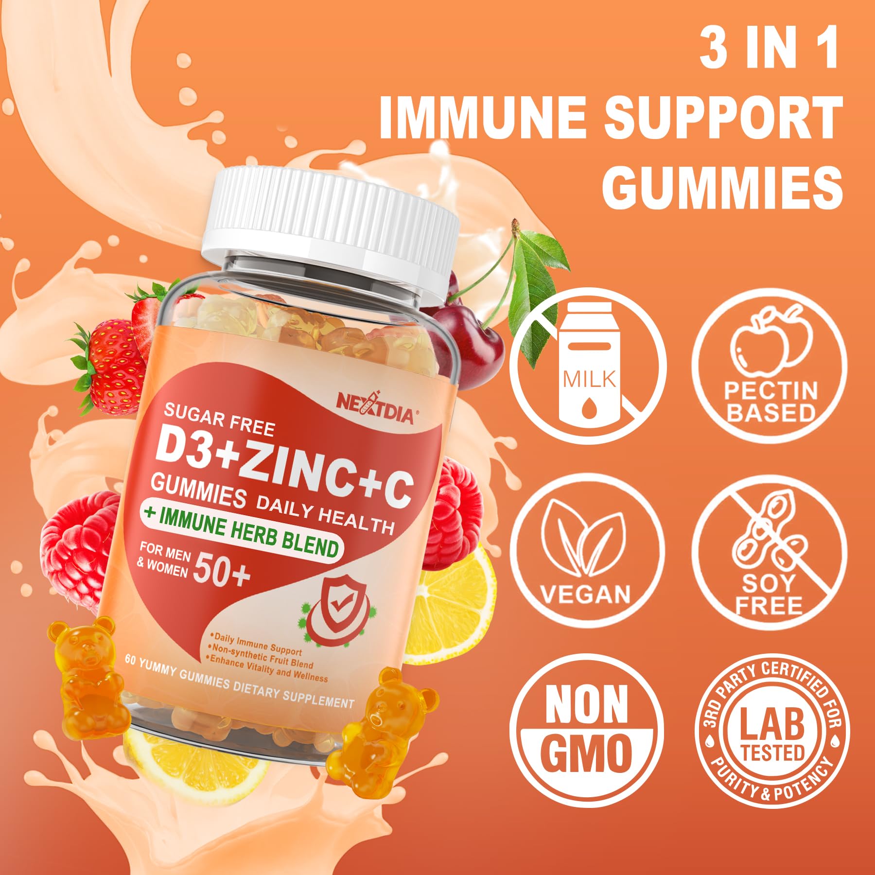Vegan, gelatin-free immunity gummies pack 2 packaging and label