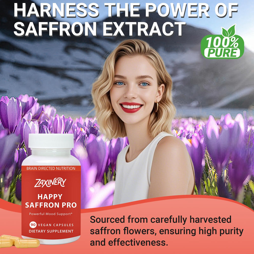 Vegan gluten free label on Happy Saffron Supplements packaging