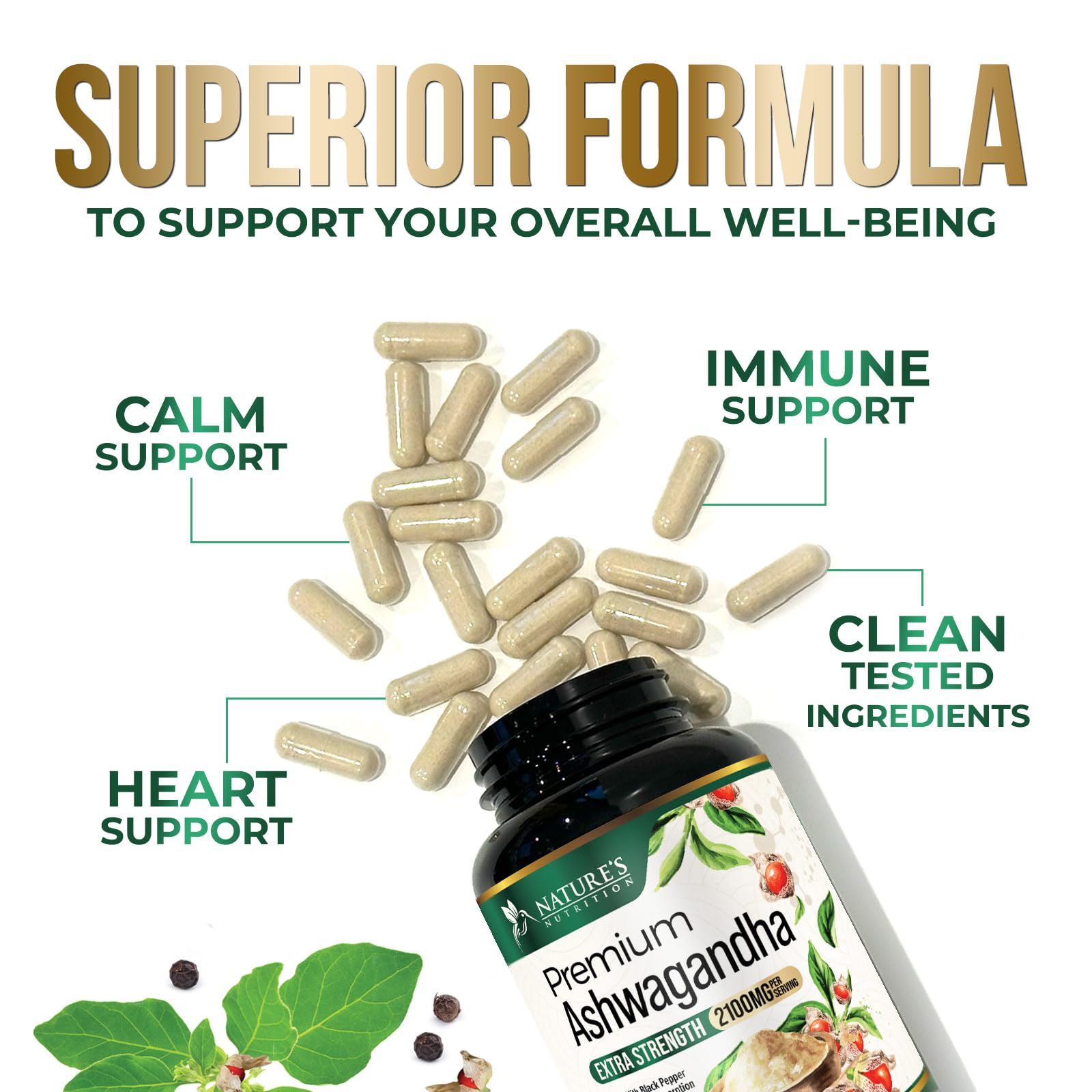 Vegan and gluten-free Ashwagandha capsules label