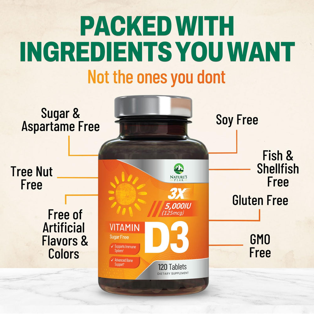 Vegan, gluten-free Vitamin D3 5000 IU supplement packaging