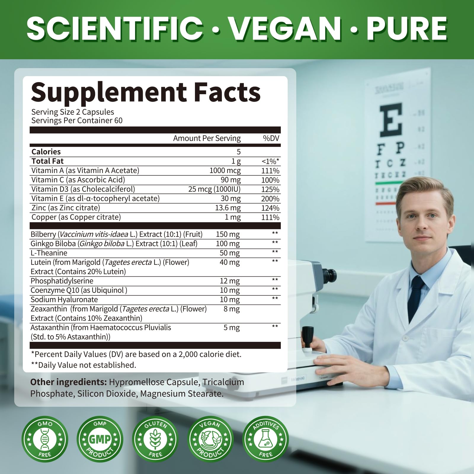 Vegan, GMP-certified eye vitamin supplement