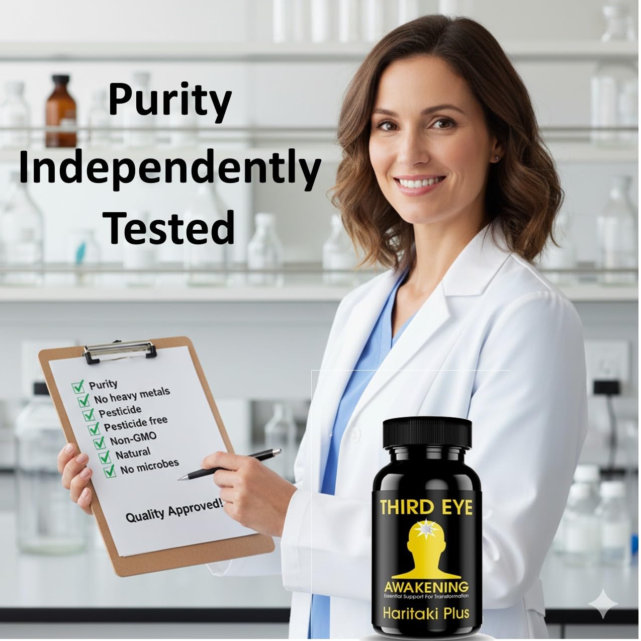 Vegan haritaki capsules close-up