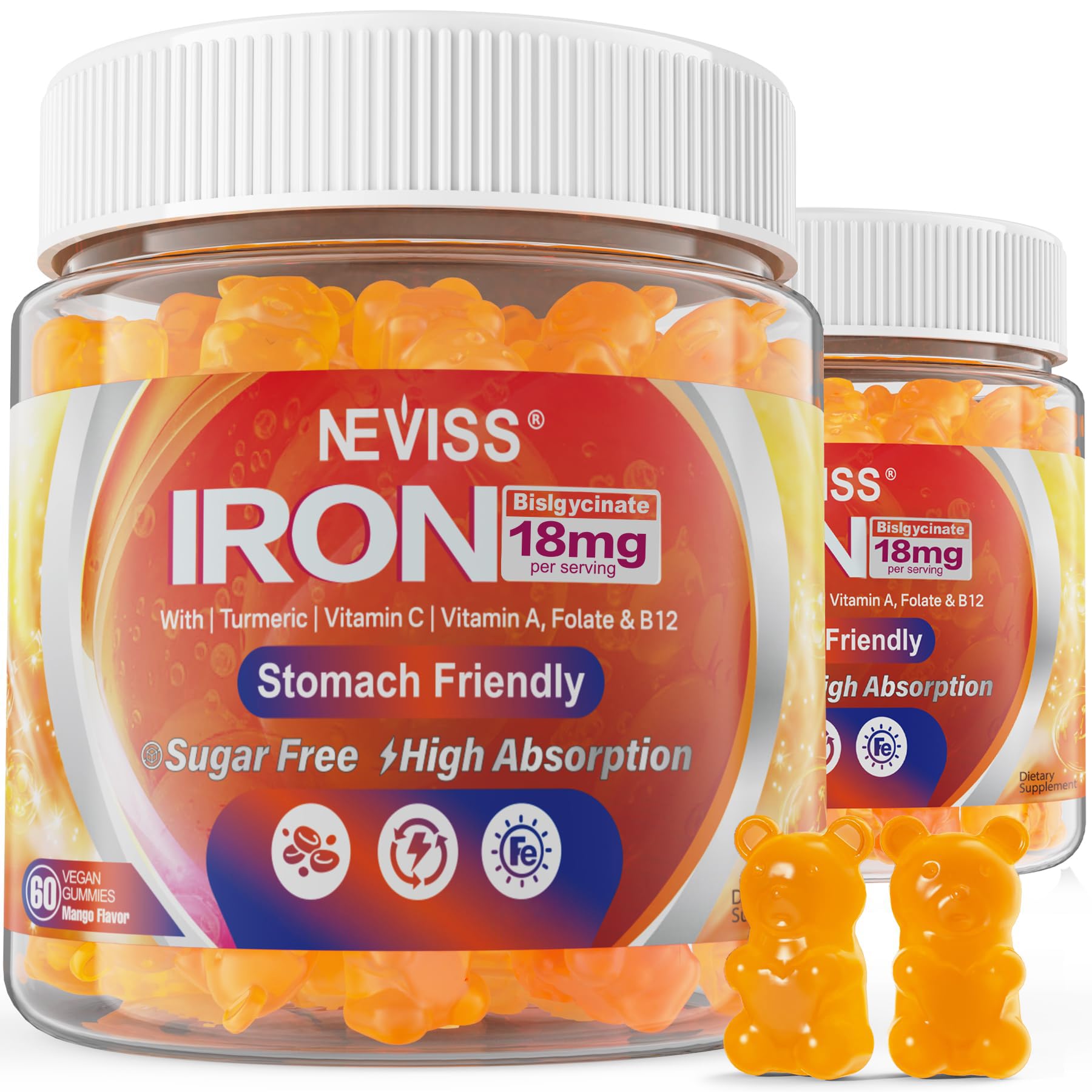 Hero image of vegan iron gummies bottle with 18mg iron bisglycinate
