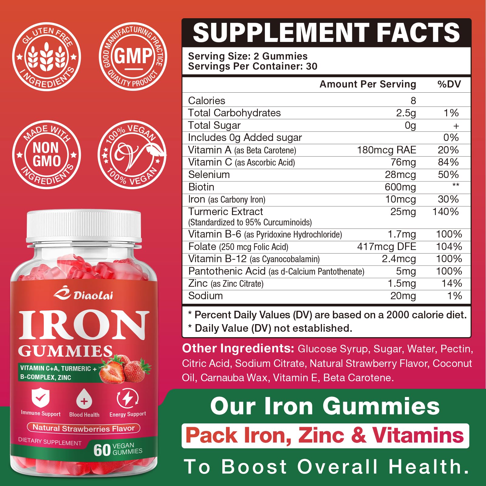 Close-up of the Vegan Iron Gummies bottle label