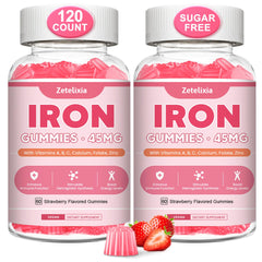 Two vegan iron gummies bottles – 2 pack (120-count) on white background