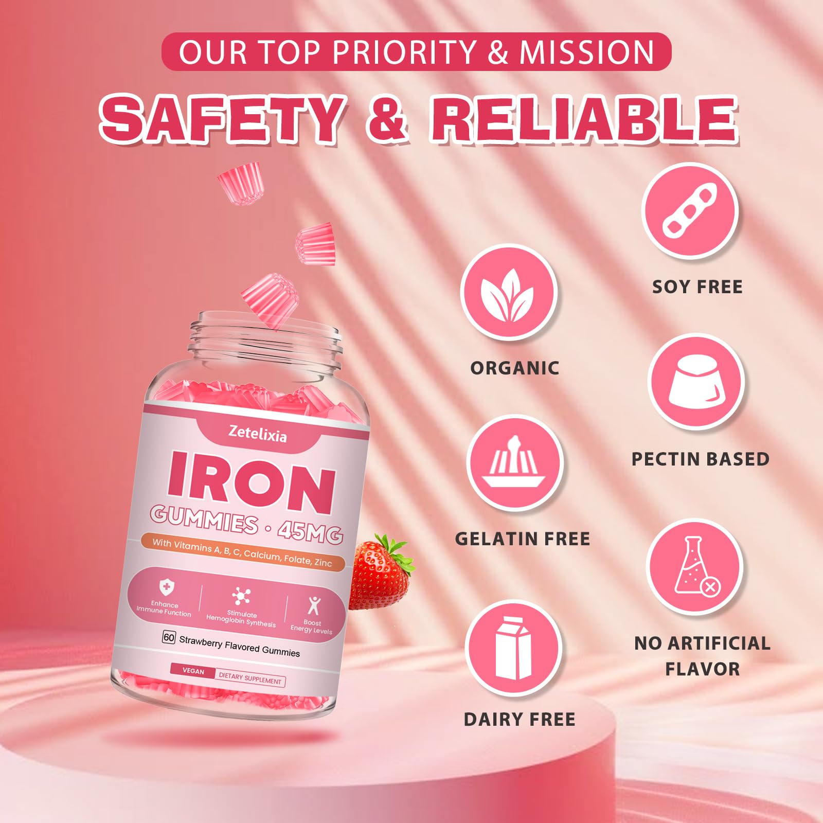 Gummies supporting immunity, energy, and anemia relief