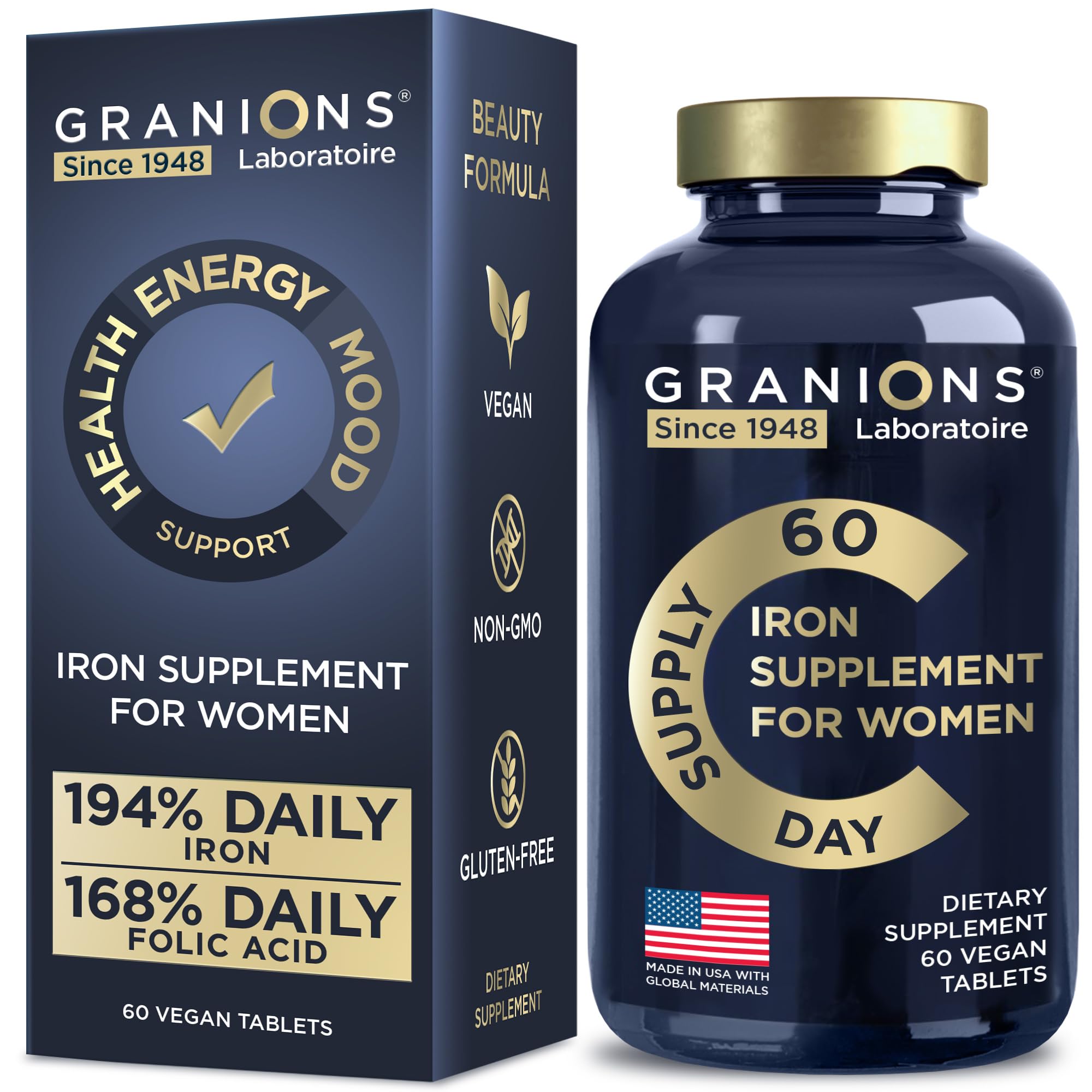 Vegan iron supplements for women - 60 tablets