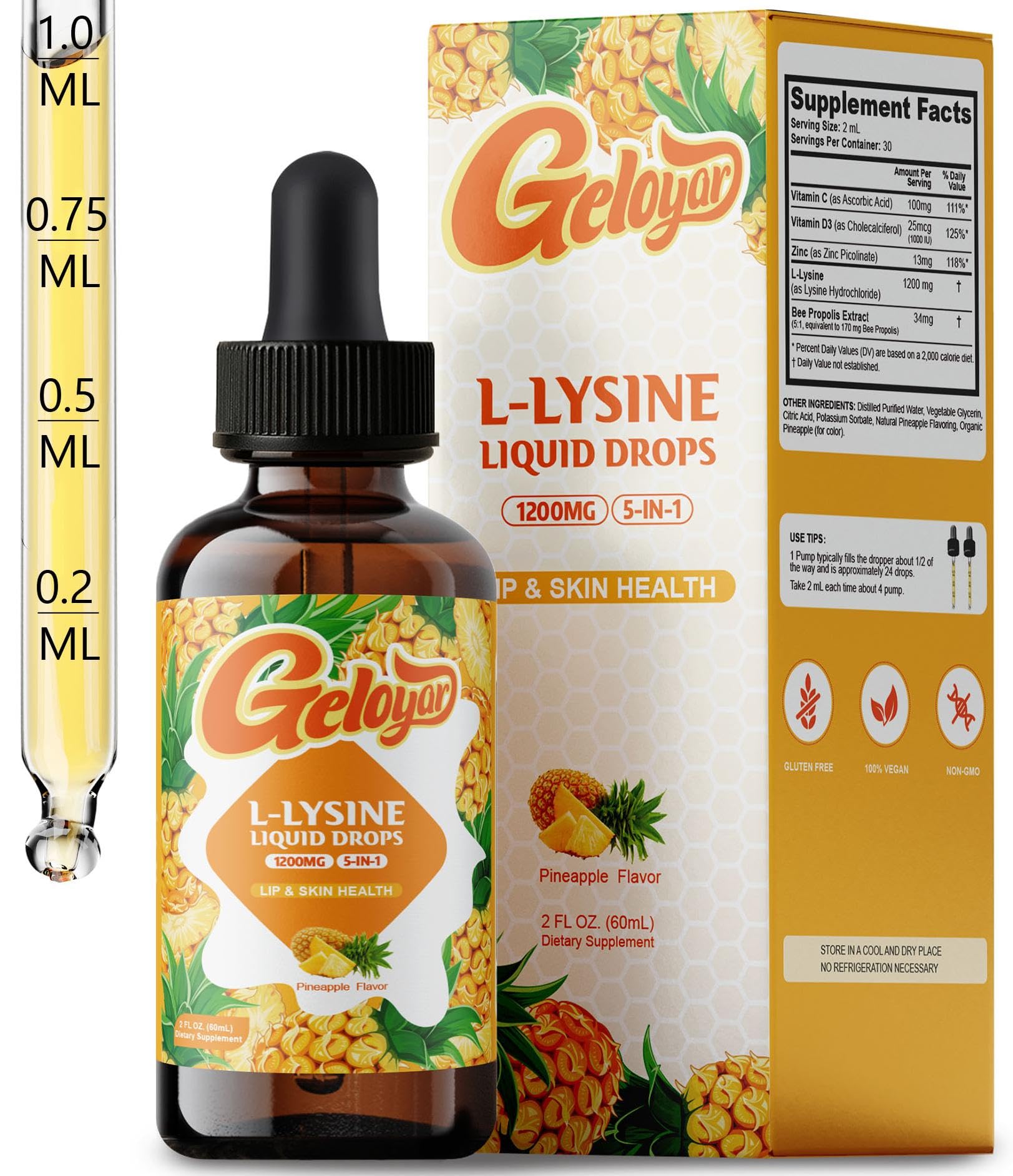Vegan, non-GMO Lysine liquid drops — sugar-free