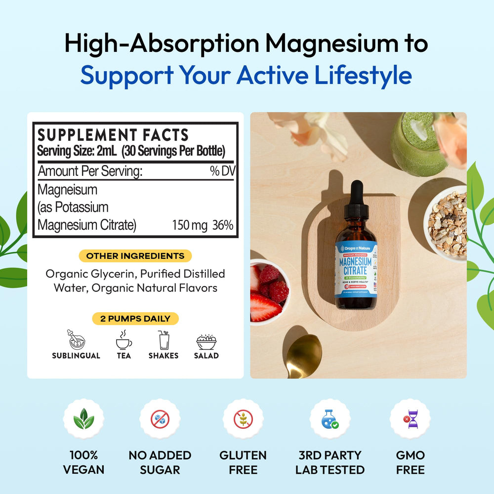 Vegan-friendly magnesium citrate liquid supplement