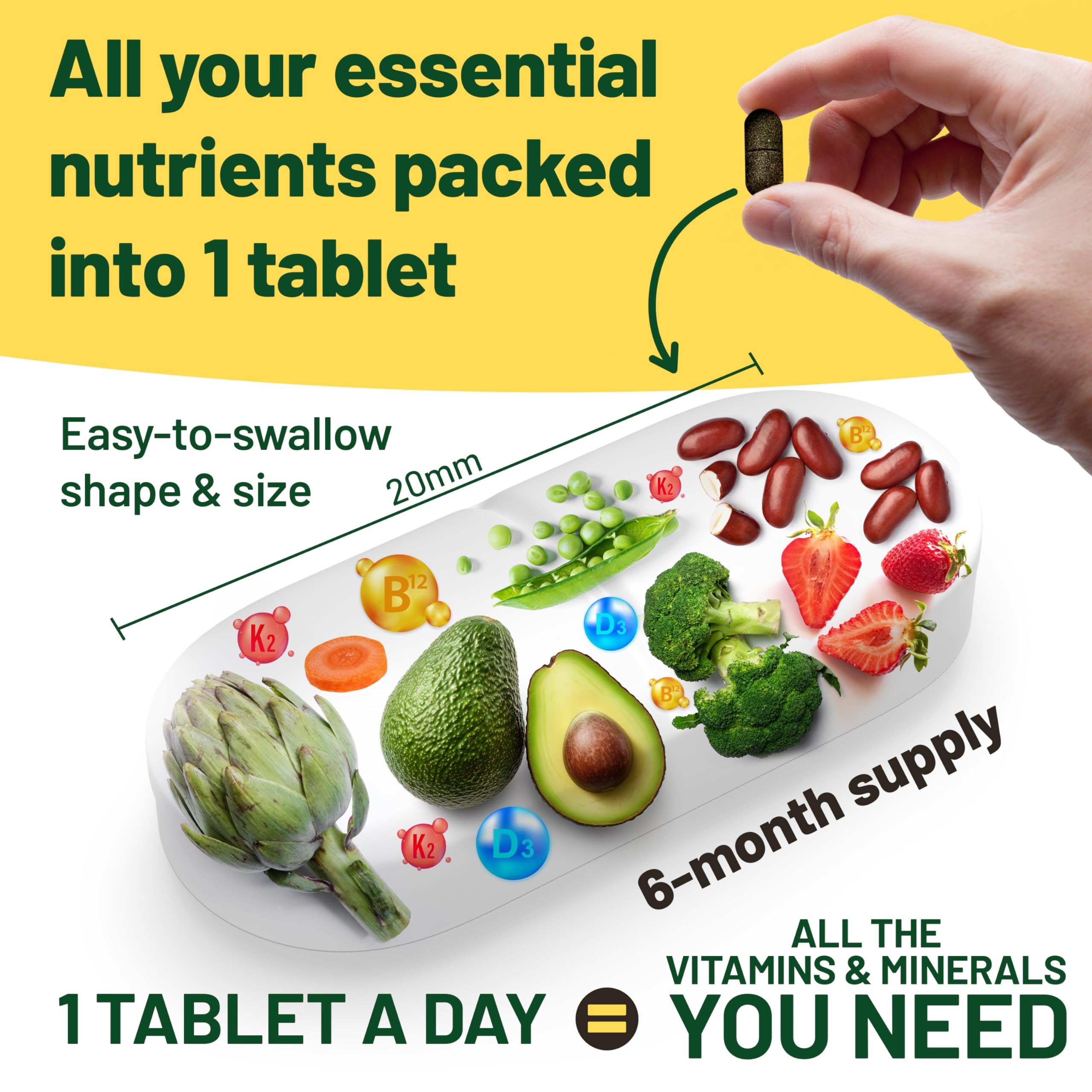 Six-month supply packshot of vegan multivitamins