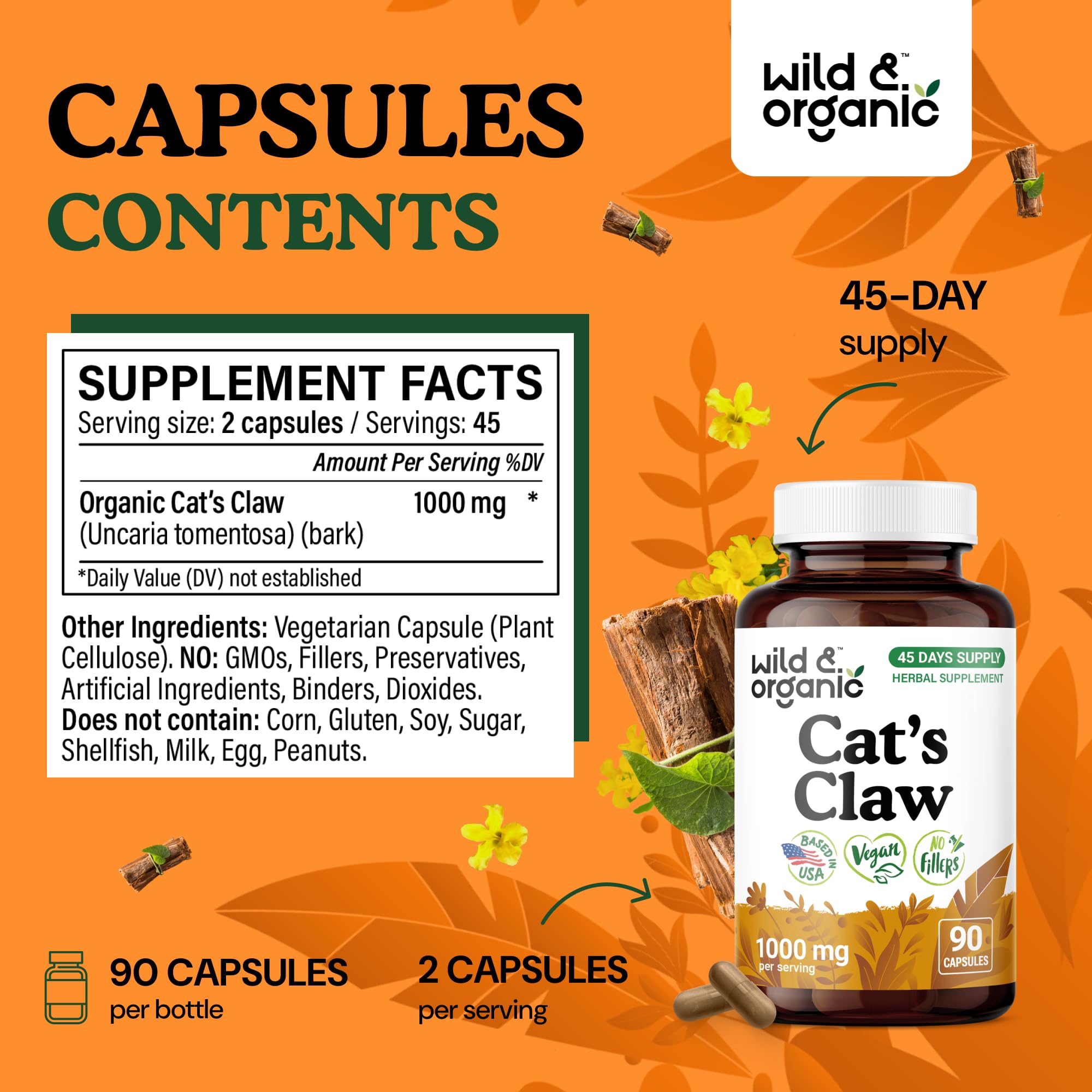 Vegan, non-GMO cat's claw capsules