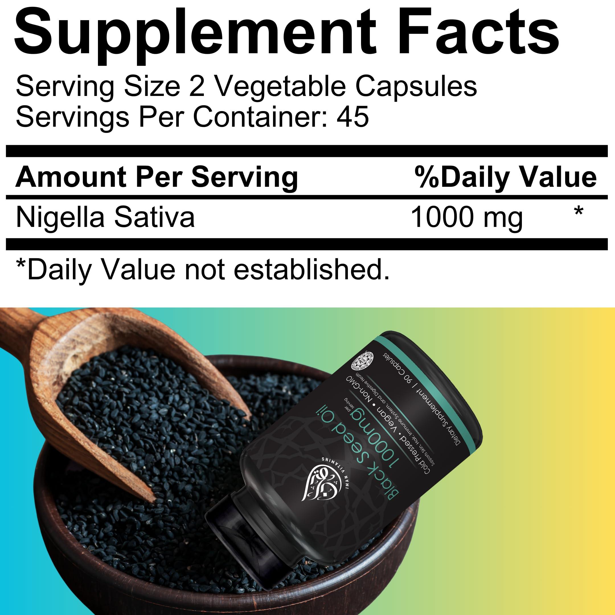 Vegan, non-GMO, gluten-free black seed oil capsules