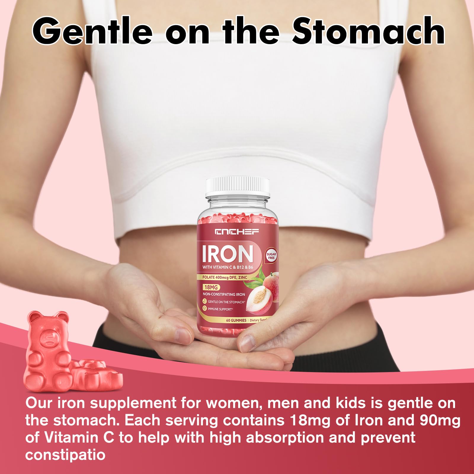 Vegan, non-GMO, gluten-free iron gummy bottle