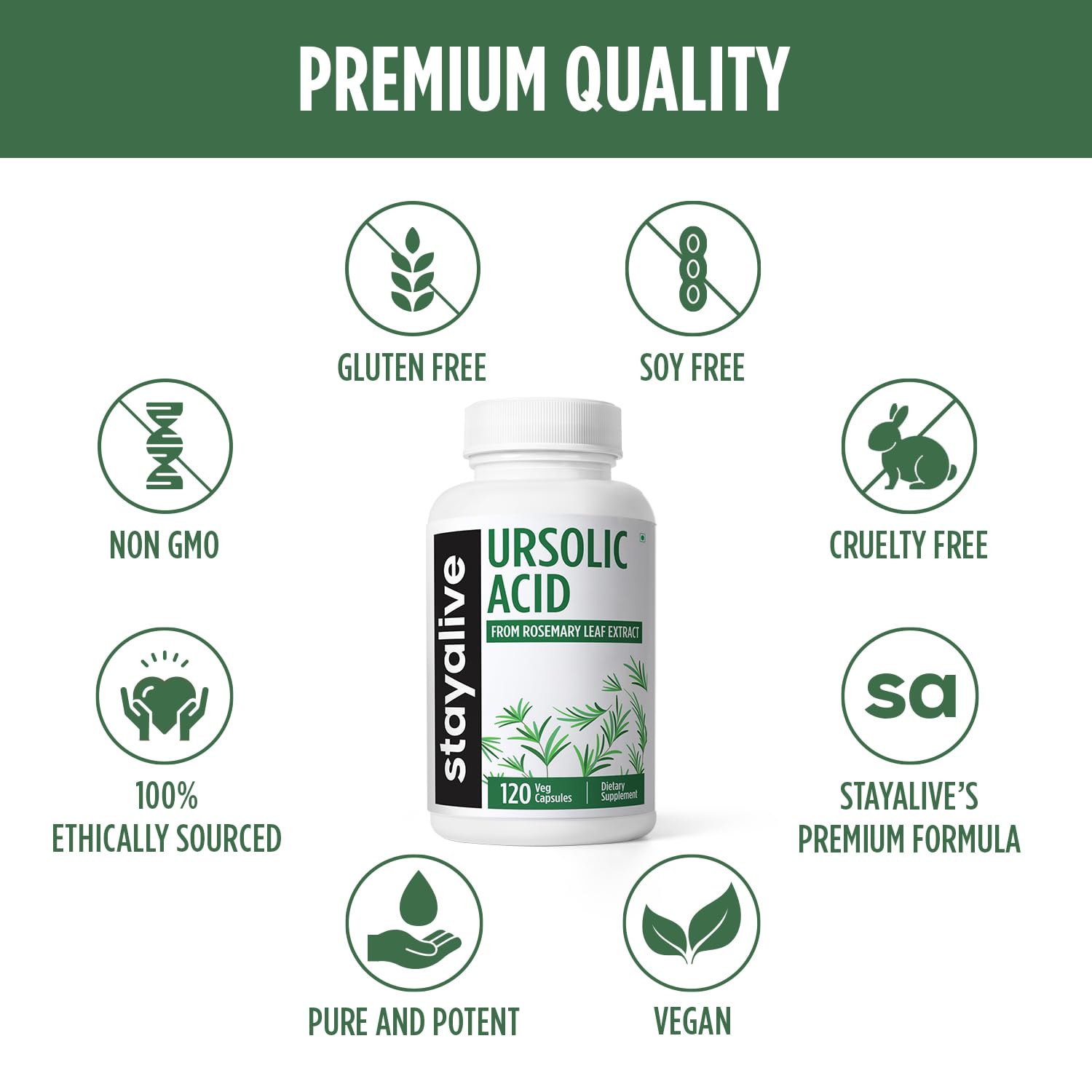 Vegan, non-GMO, gluten-free ursolic acid capsules