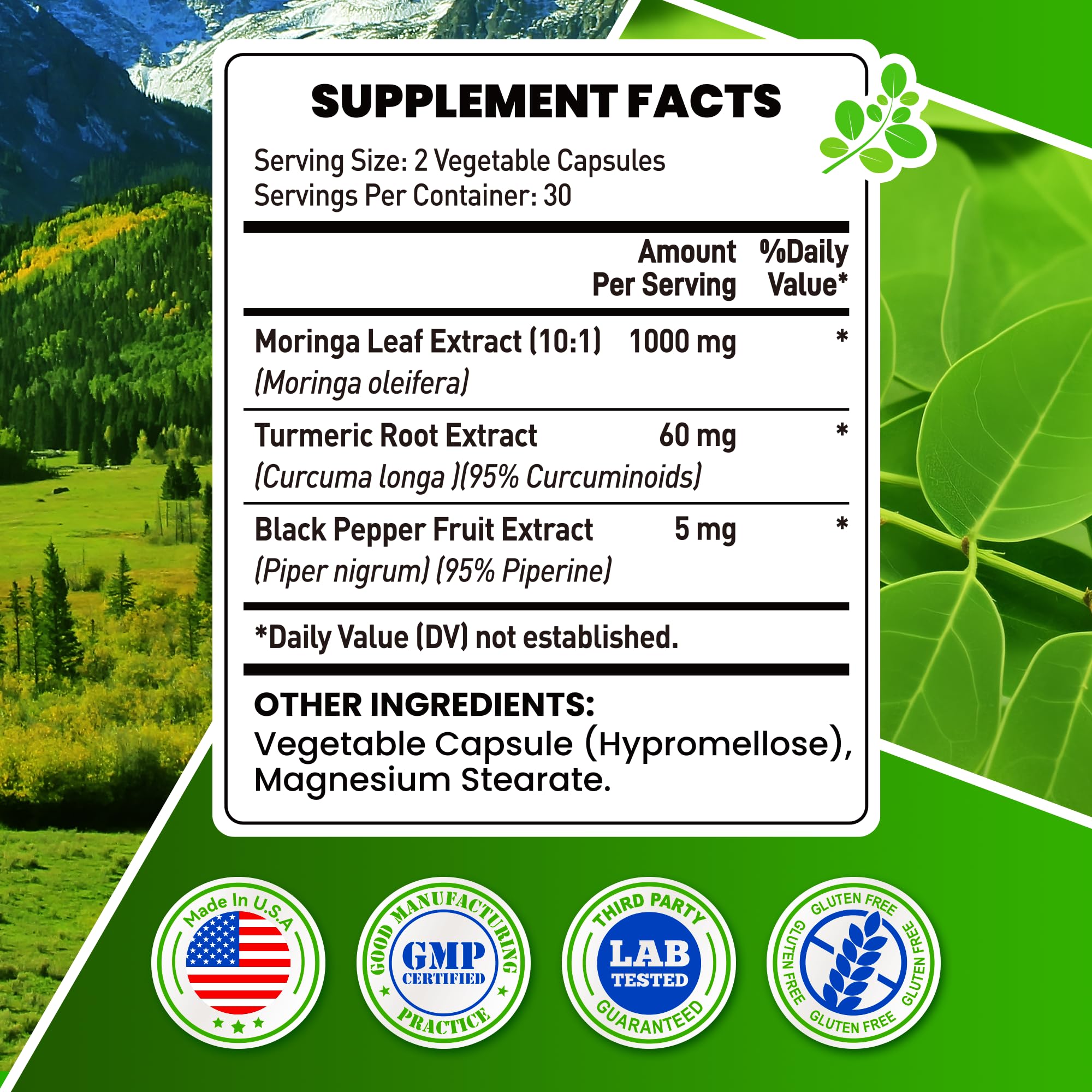 Icons indicating vegan, non-GMO, gluten-free certification