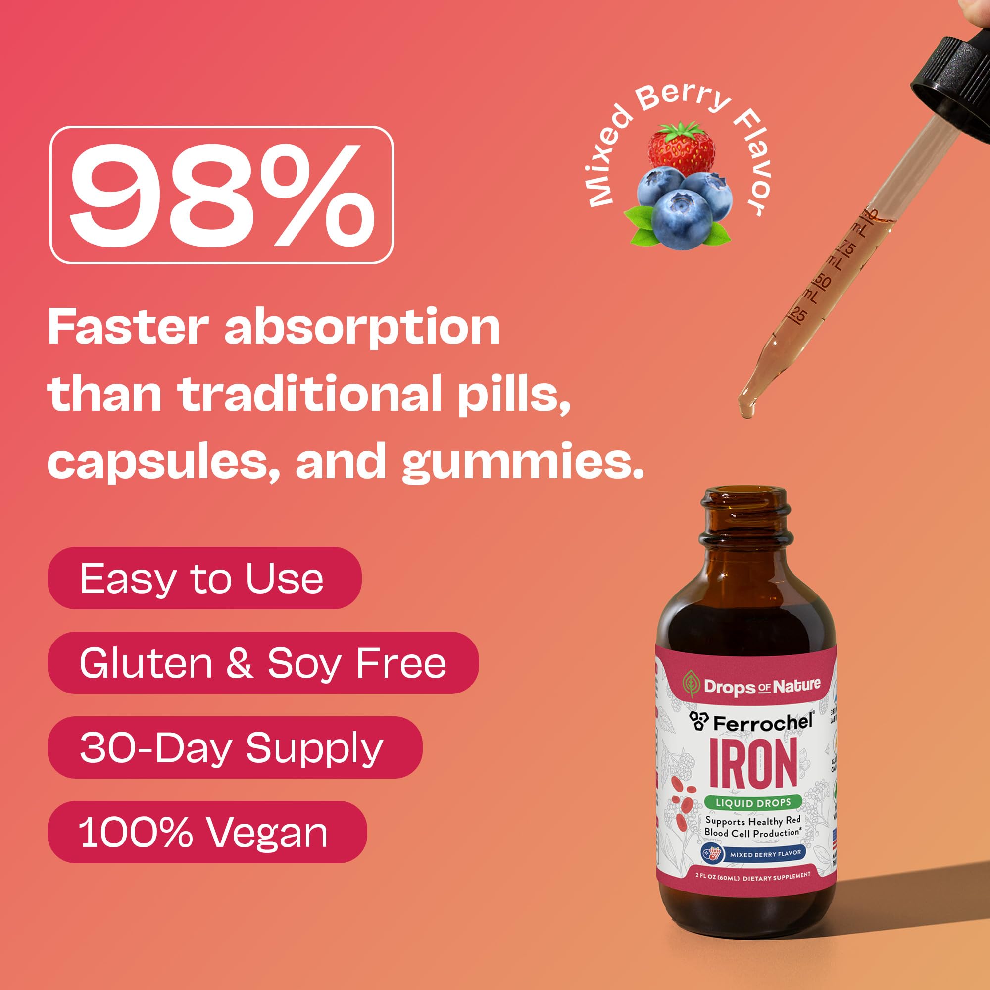 Vegan non-GMO liquid iron drops for women