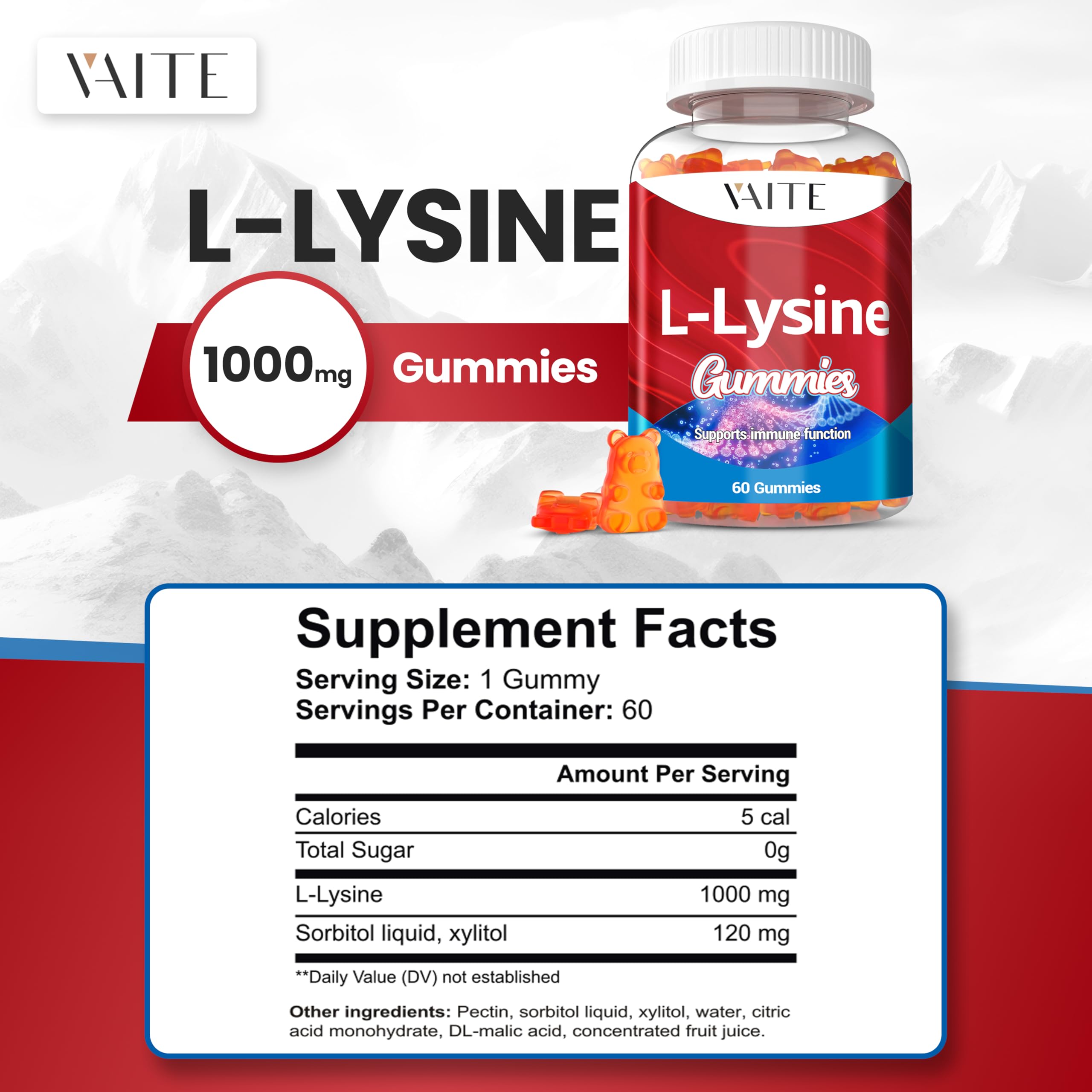 Vegan non-GMO L-Lysine gummies packaging