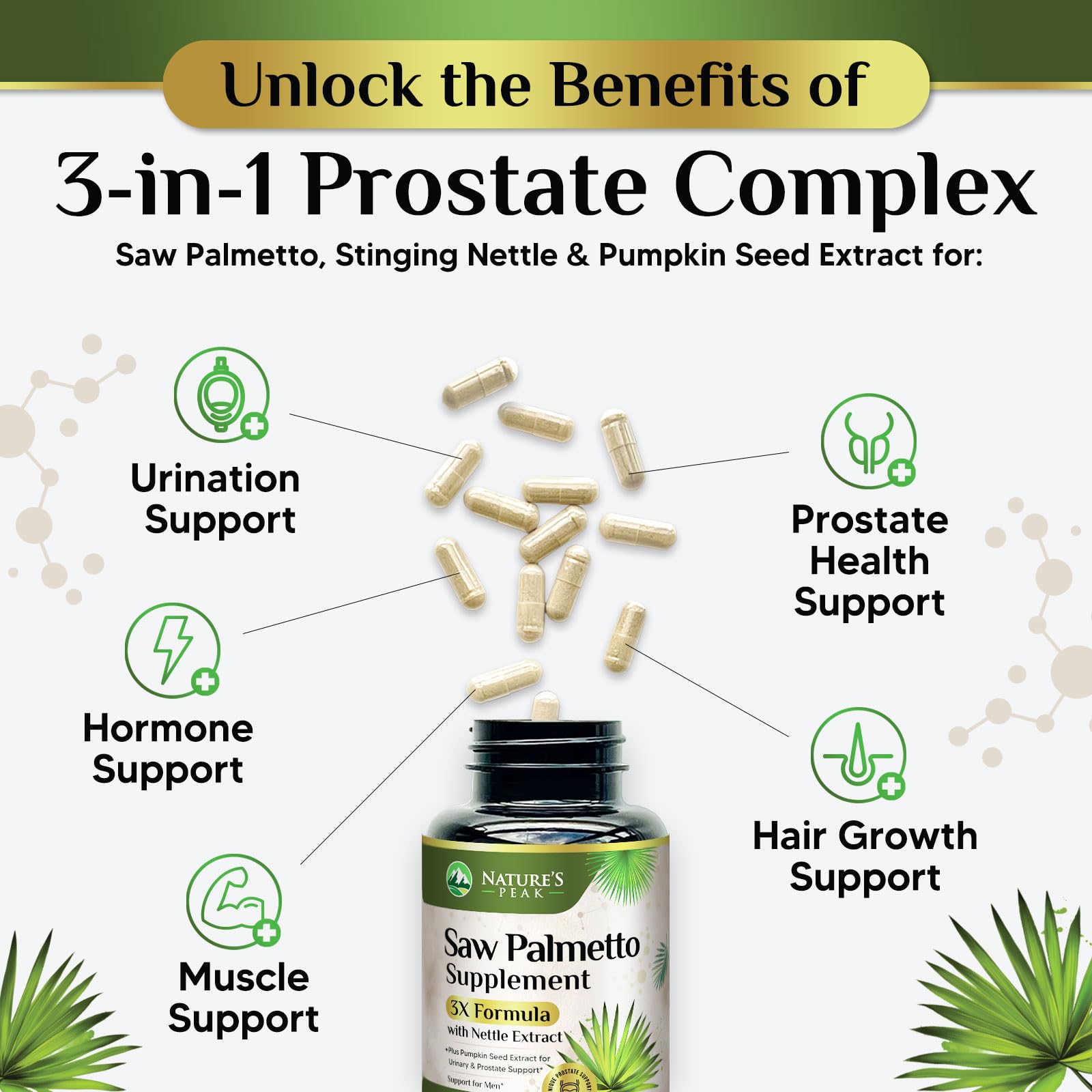 Vegan non-GMO saw palmetto prostate health supplement bottle