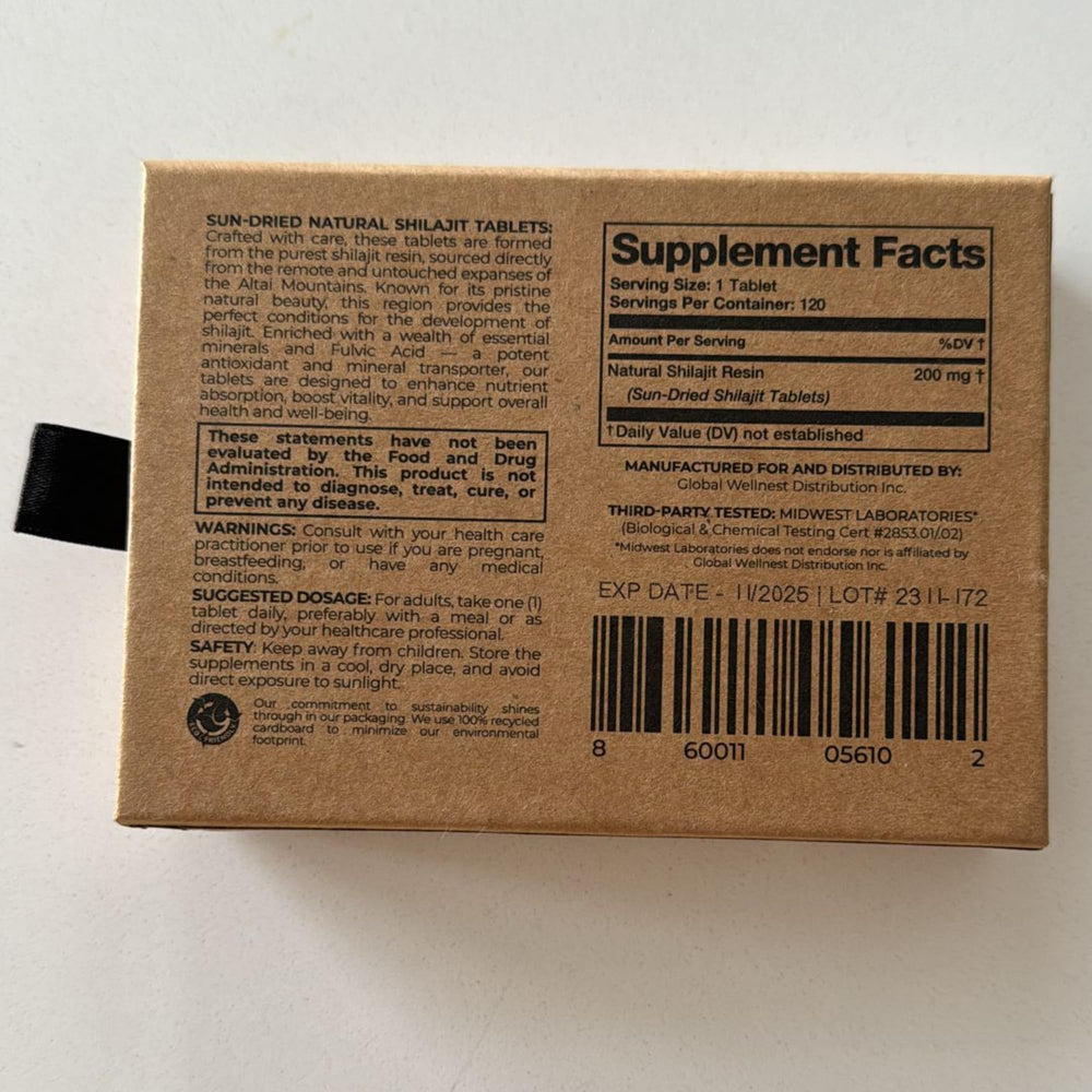 Vegan, non-GMO Shilajit tablets