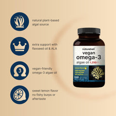 Bottle of Vegan Omega-3 Algae Oil Softgels – 120 veggie softgels