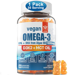 Front view of Vegan Omega-3 Gummies 1280mg with Vitamin D3/K2 (MK7) packaging