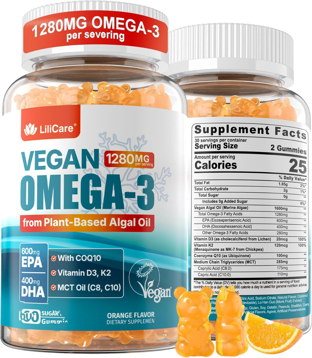 Bottle of vegan algae-based Omega-3 gummies