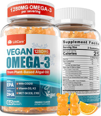 Bottle of vegan algae-based Omega-3 gummies