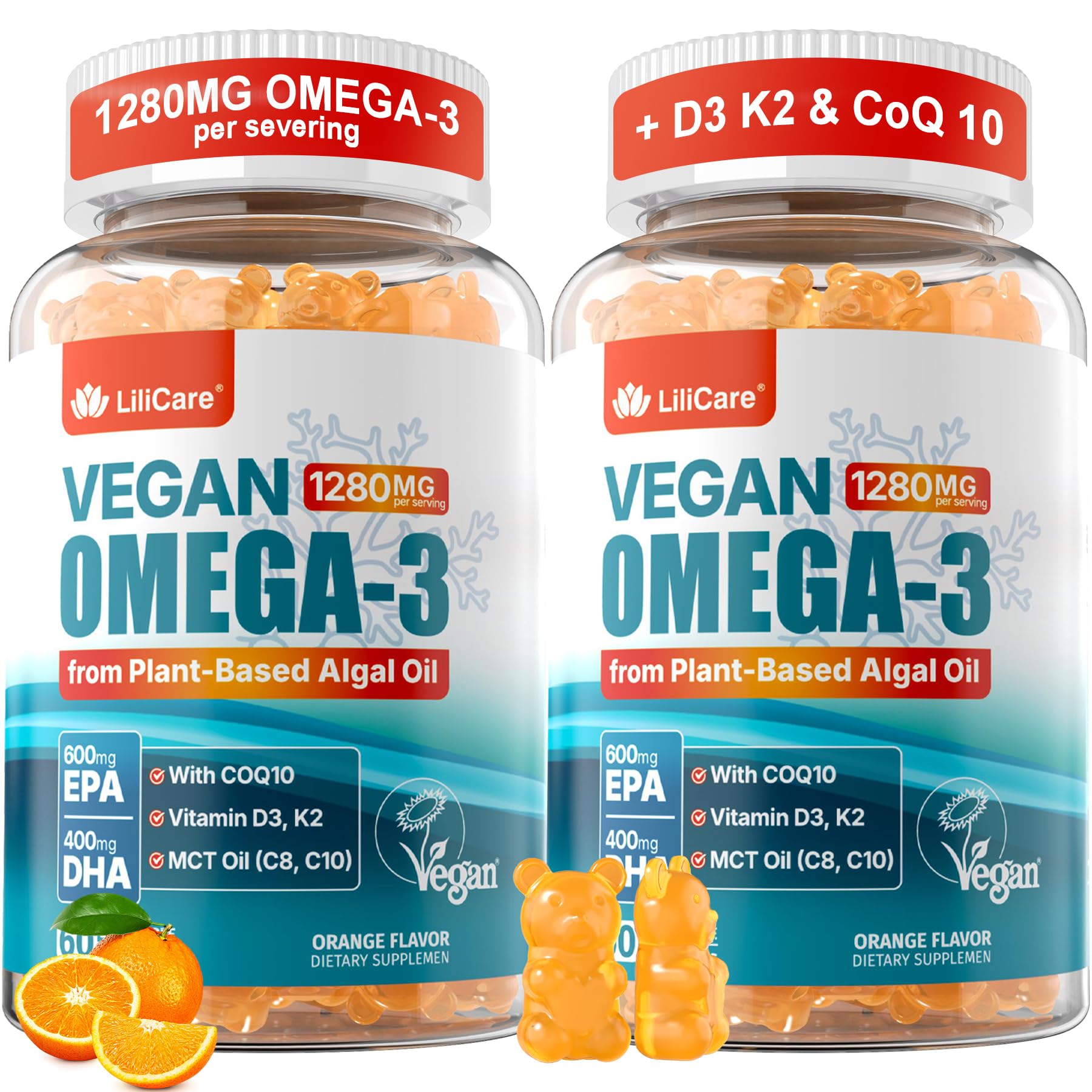Vegan omega-3 gummies bottle made from algae