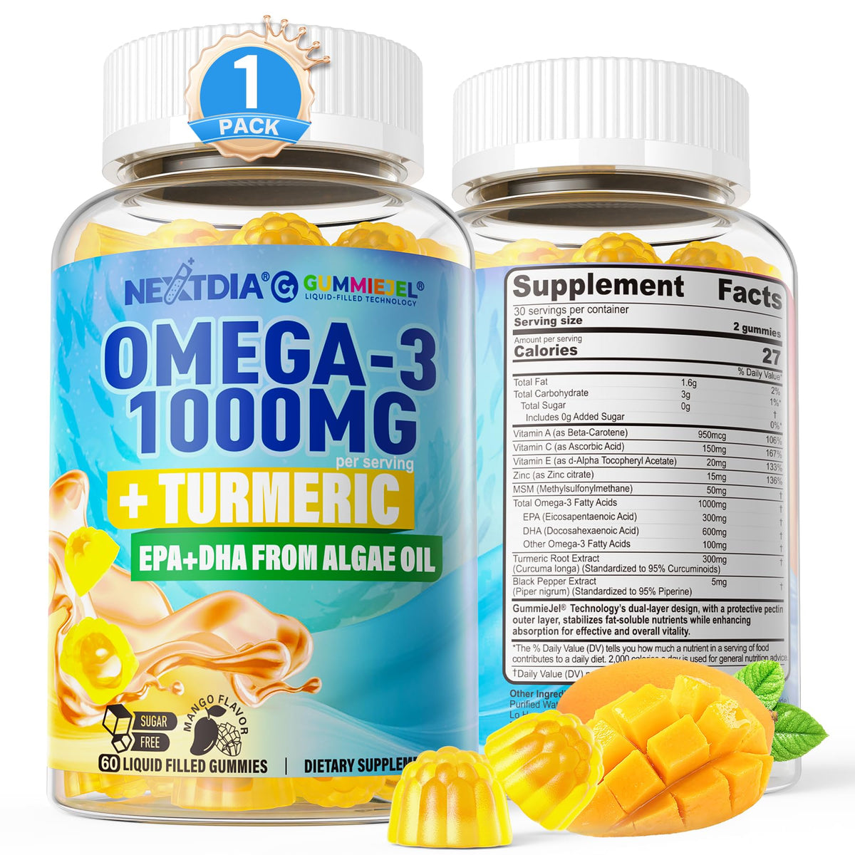 Hero image: Vegan Omega-3 Gummies with Turmeric, 60-count bottle