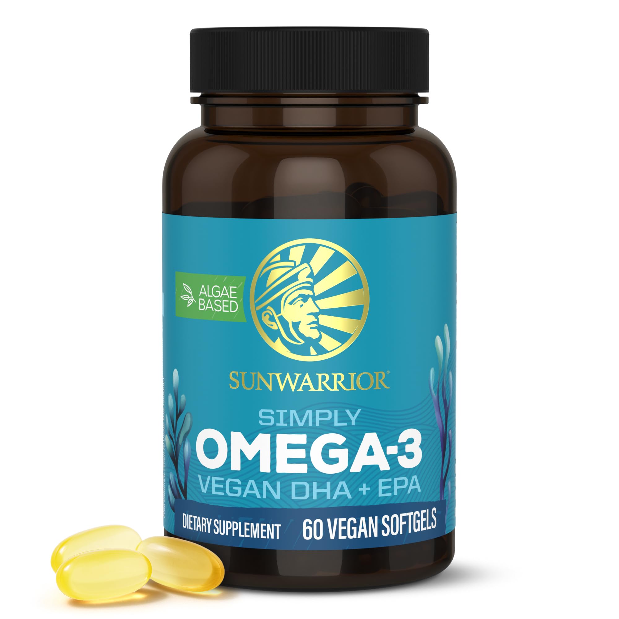 Close-up of vegan omega-3 algae oil softgel showing 550mg omega-3 per serving