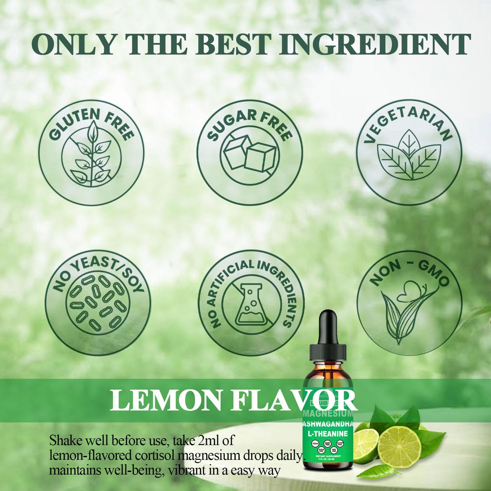 Vegan, organic, non-GMO cortisol supplement label with Clean Label Project verification