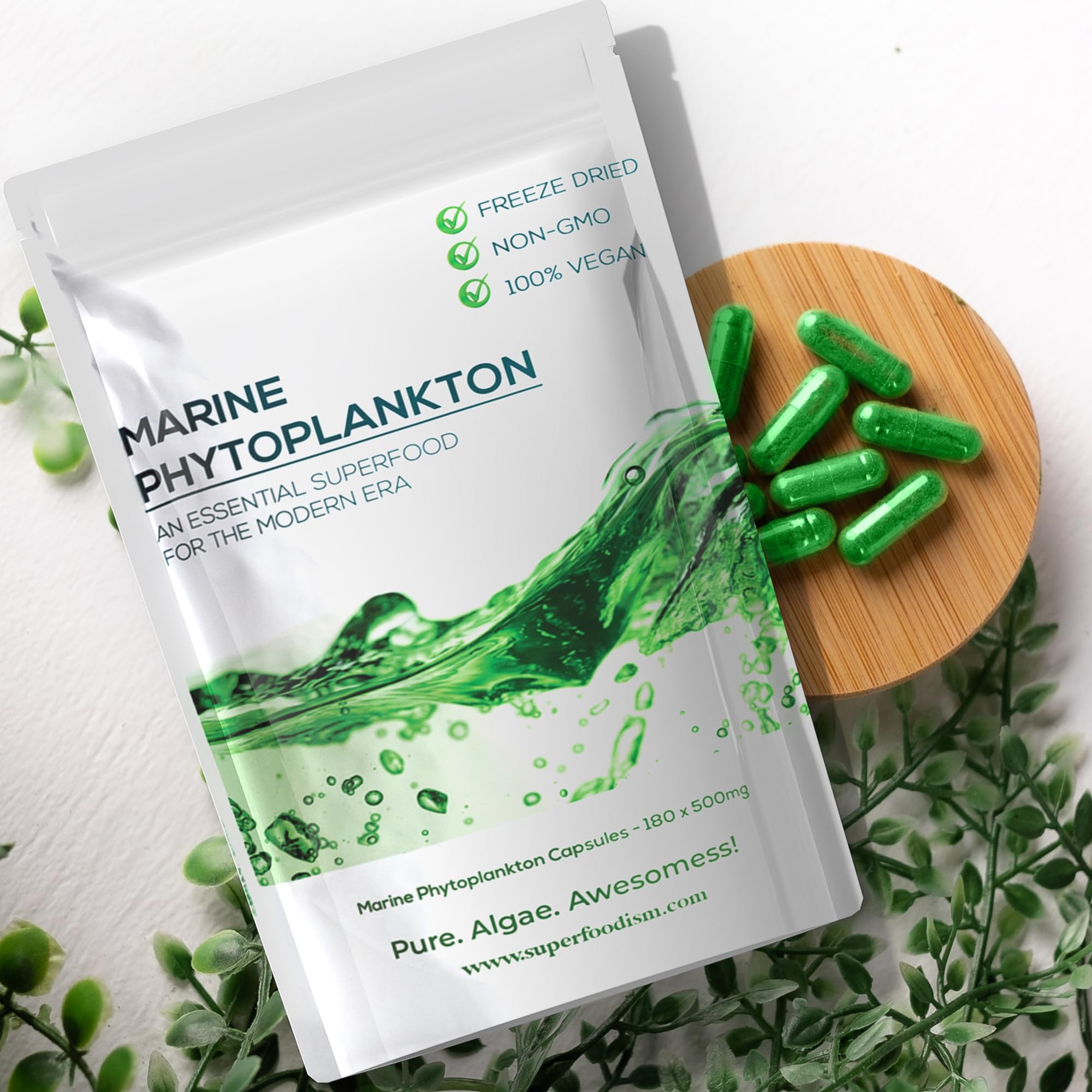 Pure organic vegan phytoplankton supplement label