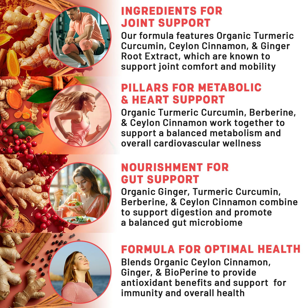 Vegan organic turmeric-curcumin capsules with berberine, cinnamon and ginger