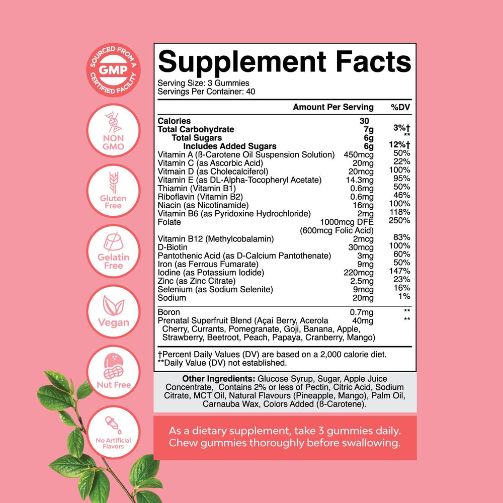 Pineapple Mango vegan prenatal gummies bottle with label