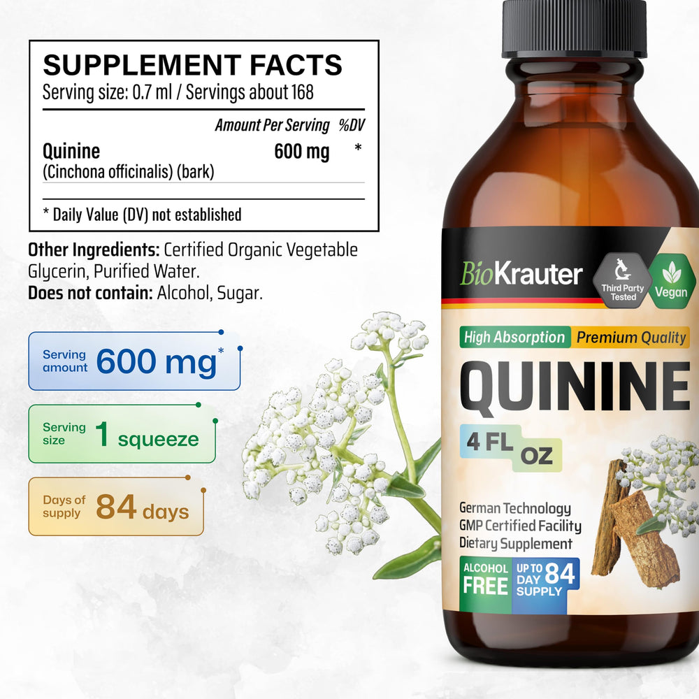 Vegan alcohol-free quinine tincture with glass dropper