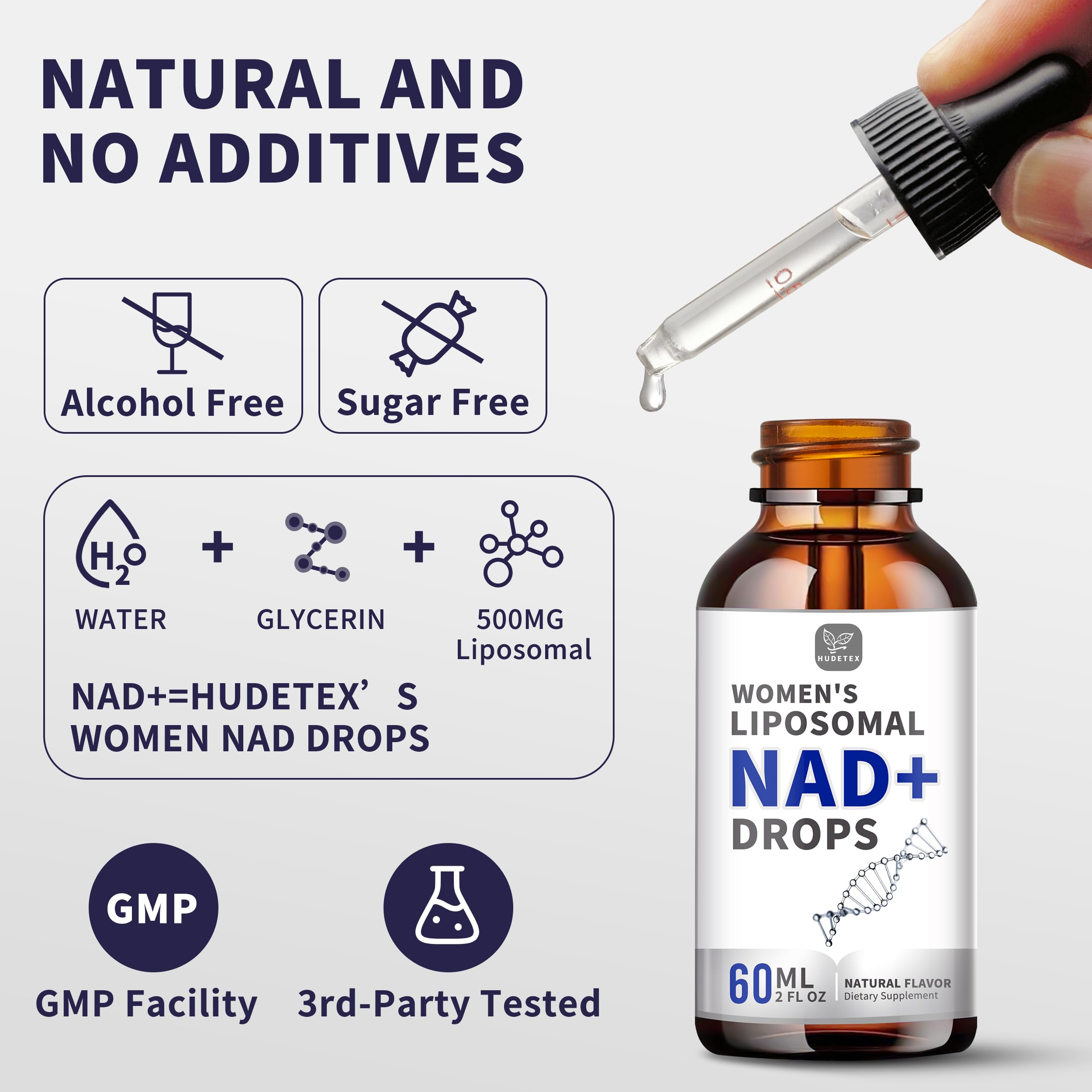 Vegan and sugar-free certification label on NAD packaging