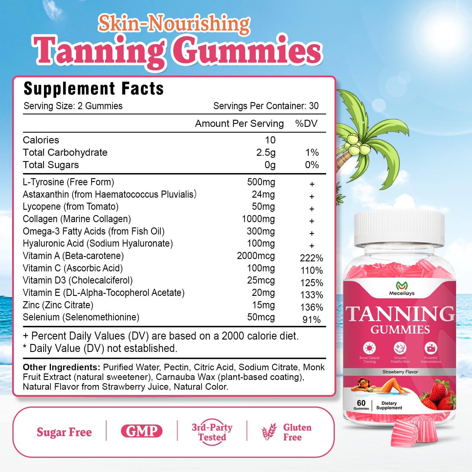 Vegan sugar-free strawberry-flavored tanning gummies