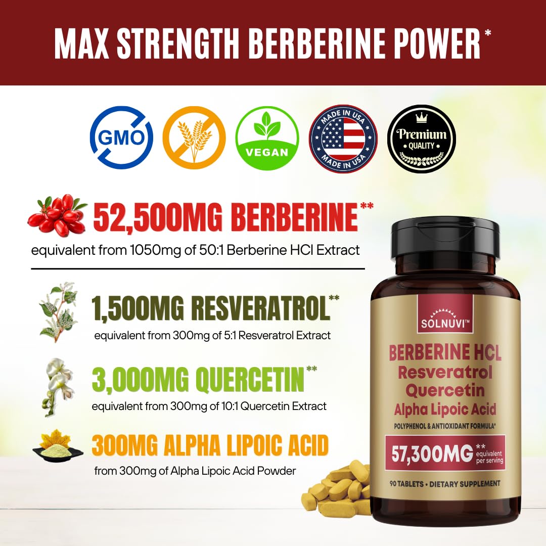 Vegan, non-GMO, gluten-free Berberine supplement bottle
