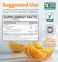 Collection of orange vitamin C gummies in a bright setup