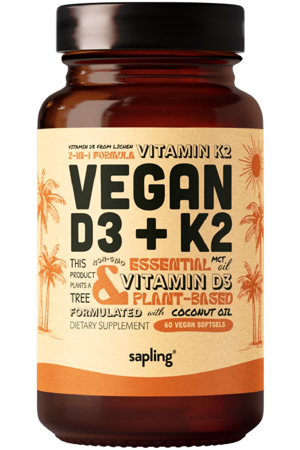 Hero image: vegan vitamin D3 + K2 with MCT oil softgels, 60-count