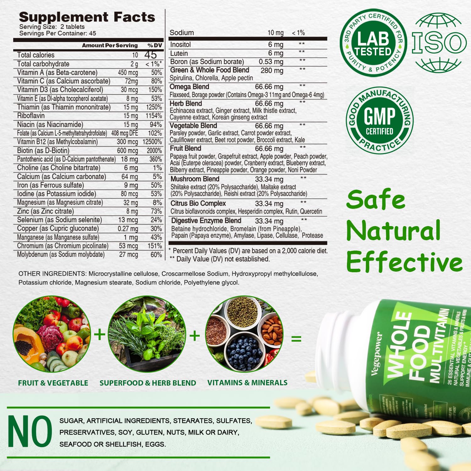 Packaging of Vegan Whole Food Multivitamin with Iron - 90 count