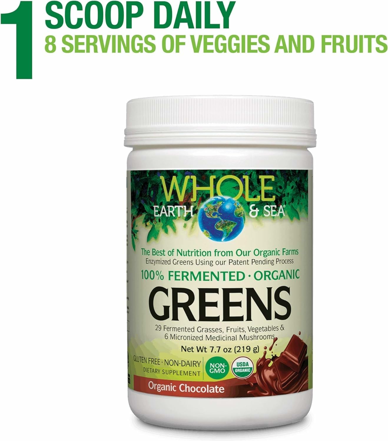 Vegan whole food greens powder with scoop