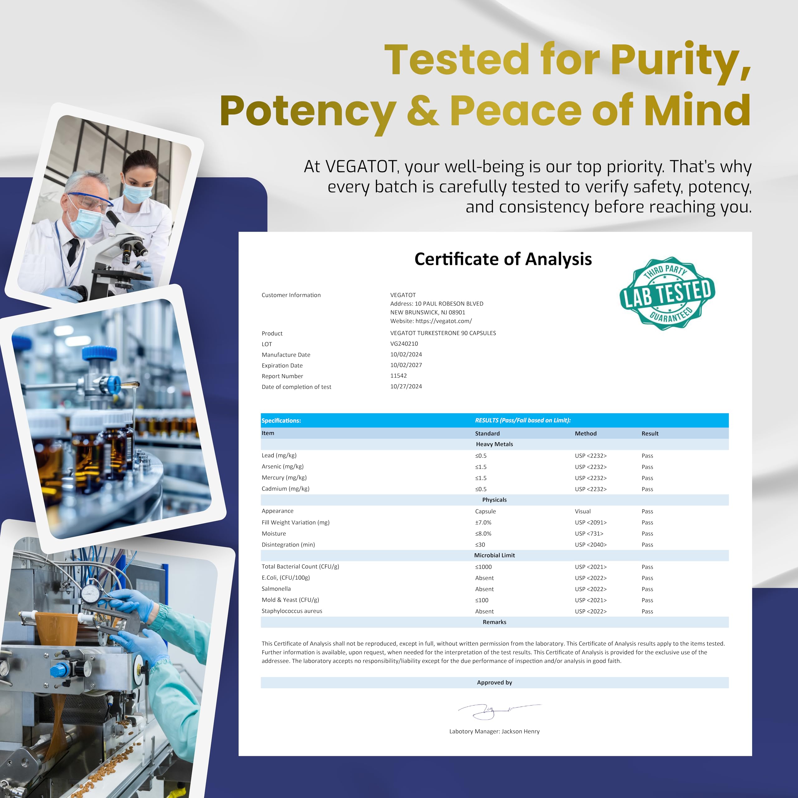 cGMP-certified Vegatot manufacturing facility